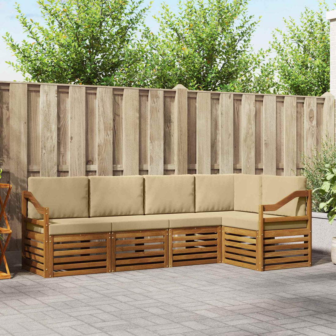 vidaXL Conjunto de sofás de exterior 5 uds. Natural y Beige Poliéster