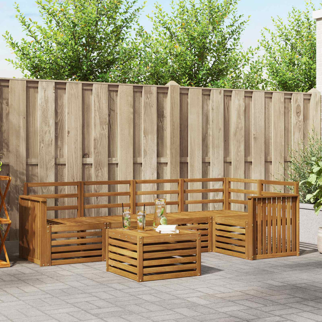 vidaXL Conjunto de sofás de exterior 6 uds. Natural Poliéster