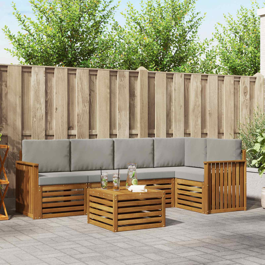 vidaXL Conjunto de sofás de exterior 6 uds. Gris Natural y Claro