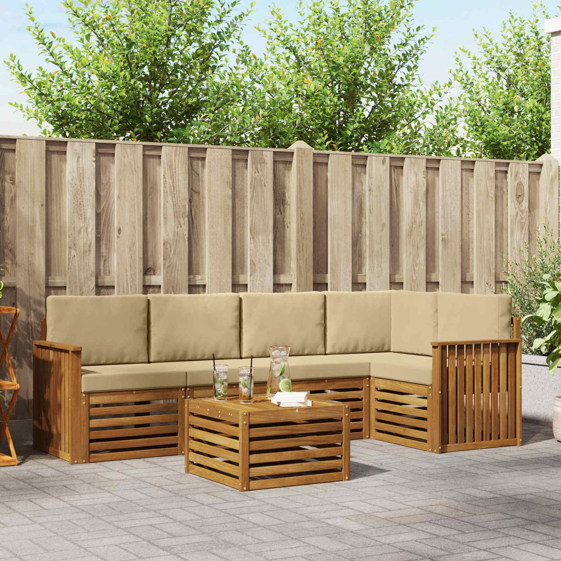 vidaXL Conjunto de sofás de exterior 6 uds. Natural y Beige Poliéster