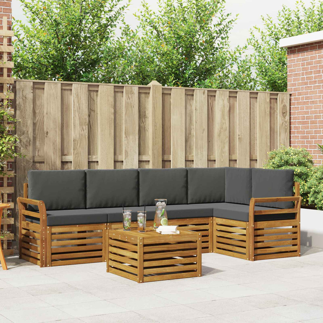 vidaXL Conjunto de sofás de exterior 6 uds. Natural y Antracita