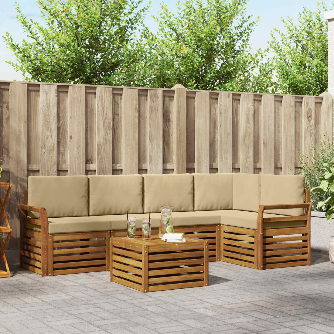 vidaXL Conjunto de sofás de exterior 6 uds. Natural y Beige Poliéster