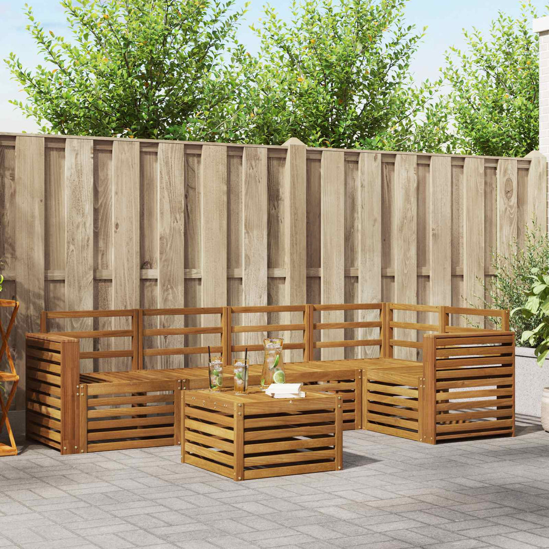 vidaXL Conjunto de sofás de exterior 6 uds. Natural Poliéster