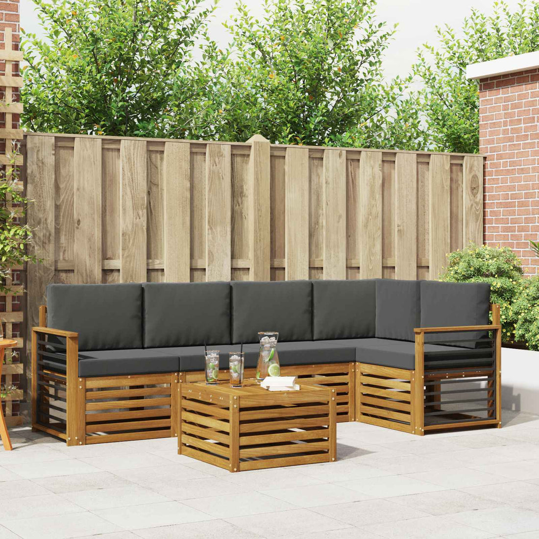 vidaXL Conjunto de sofás de exterior 6 uds. Natural y Antracita