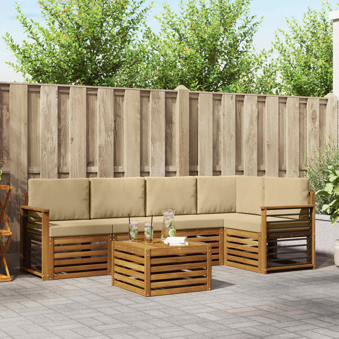 vidaXL Conjunto de sofás de exterior 6 uds. Natural y Beige Poliéster