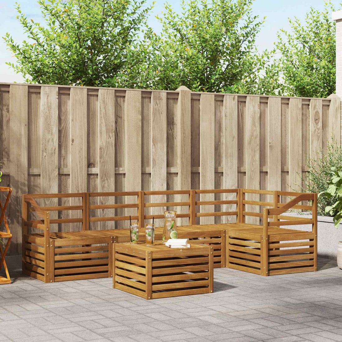 vidaXL Conjunto de sofás de exterior 6 uds. Natural Poliéster