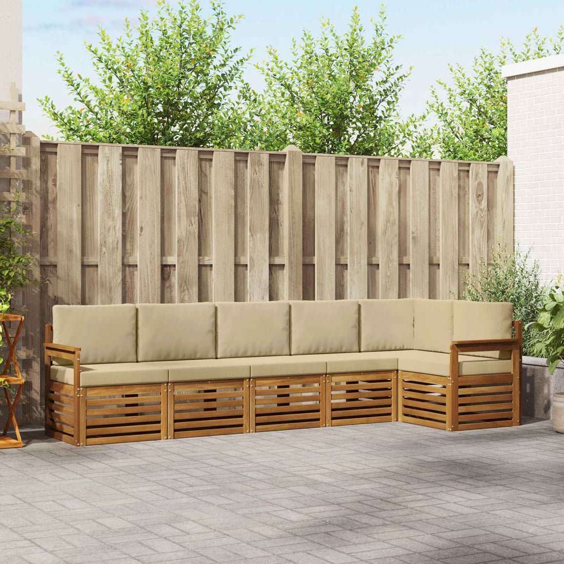 vidaXL Conjunto de sofás de exterior 6 uds. Natural y Beige Poliéster