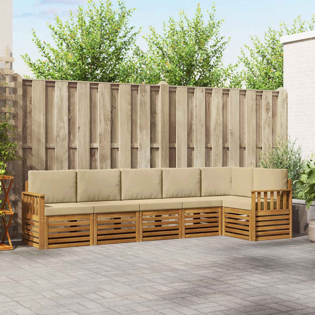 vidaXL Conjunto de sofás de exterior 6 uds. Natural y Beige Poliéster
