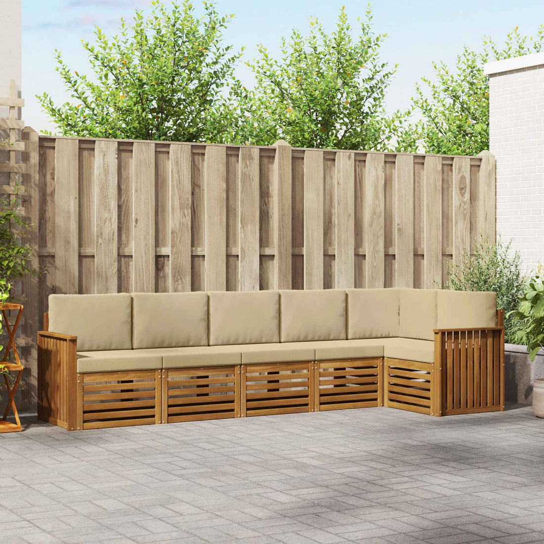 vidaXL Conjunto de sofás de exterior 6 uds. Natural y Beige Poliéster