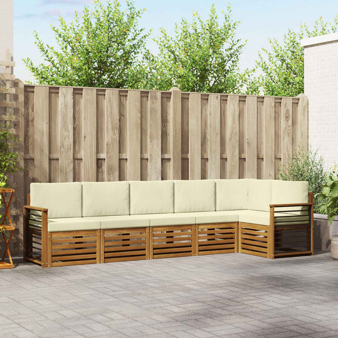 vidaXL Conjunto de sofás de exterior 6 uds. Natural y Crema Poliéster