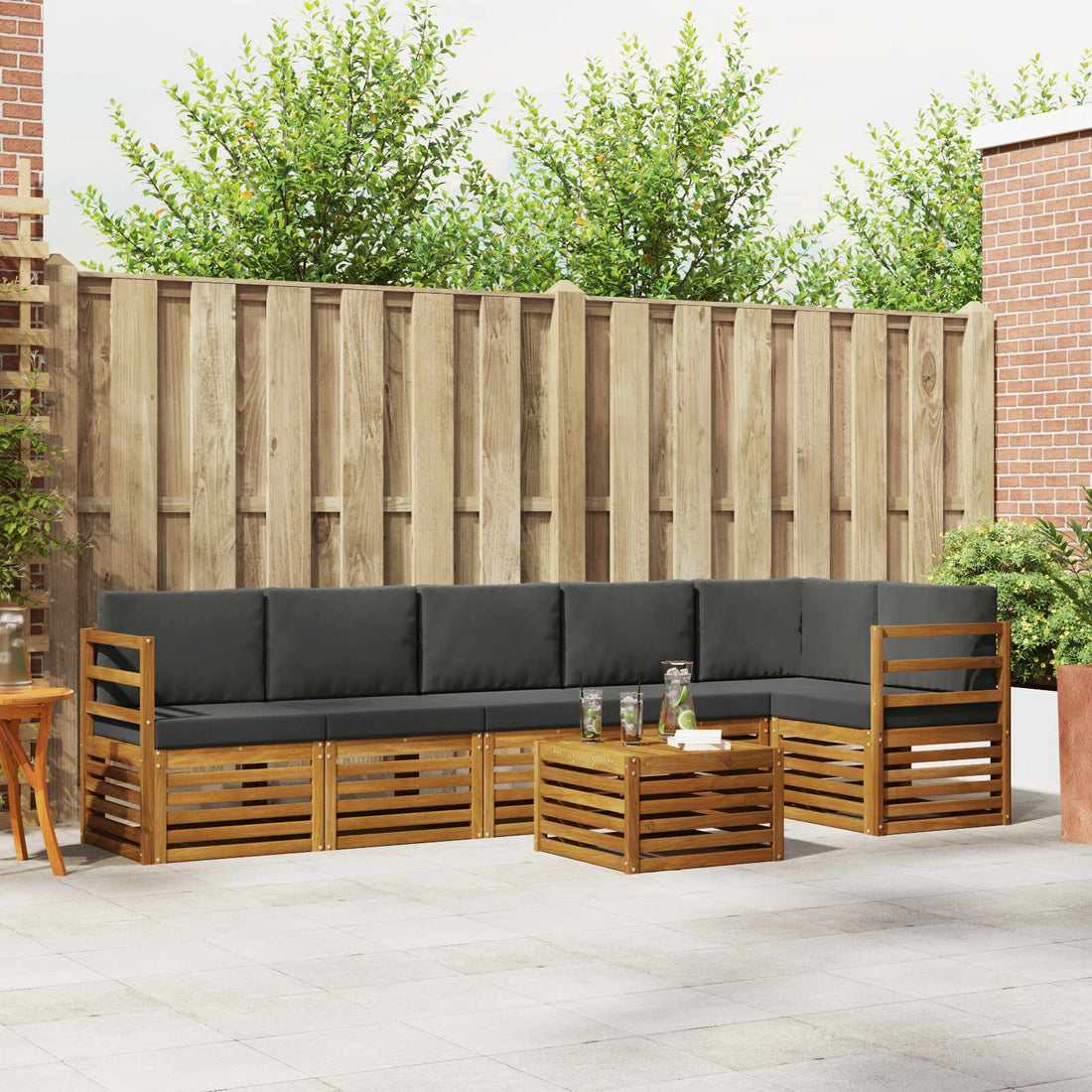 vidaXL Conjunto de sofás de exterior 7 uds. Natural y Antracita