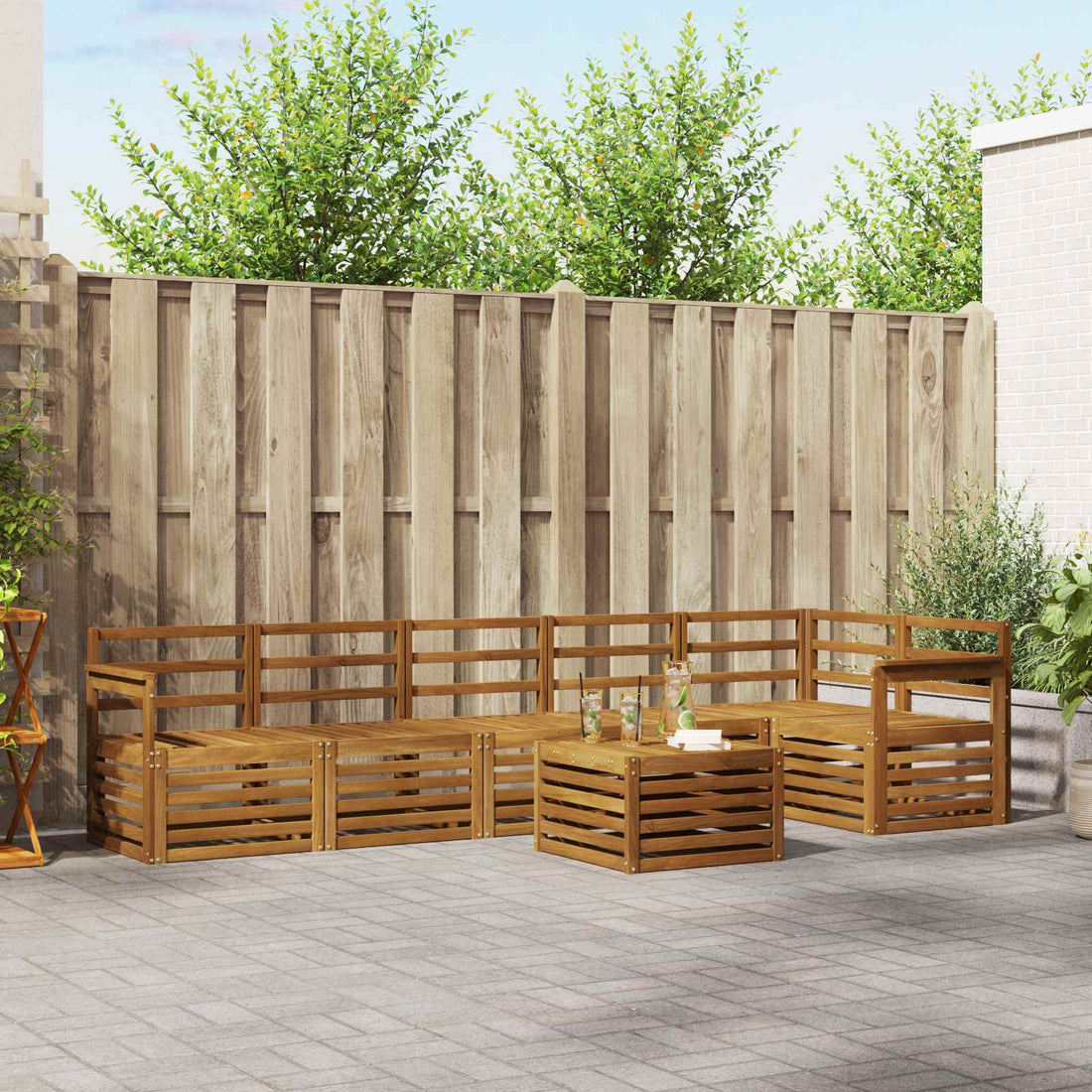 vidaXL Conjunto de sofás de exterior 7 uds. Natural Poliéster