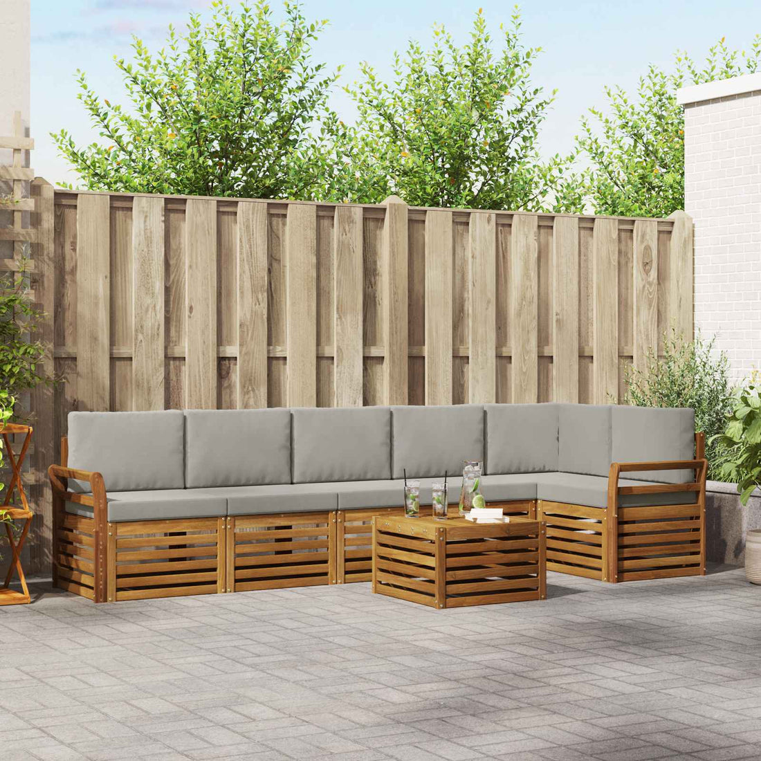 vidaXL Conjunto de sofás de exterior 7 uds. Gris Natural y Claro