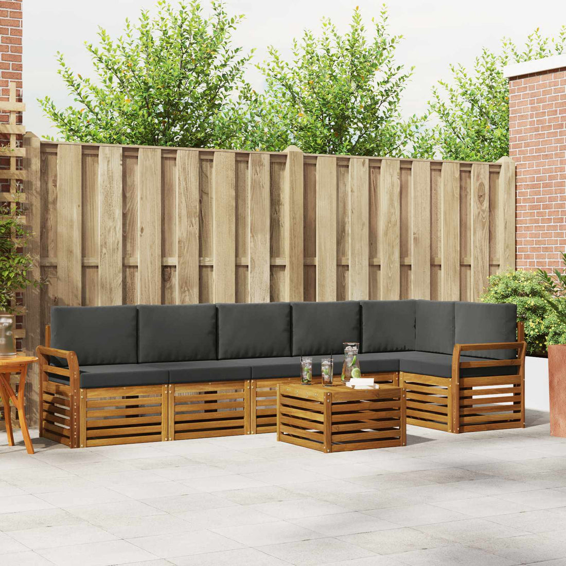 vidaXL Conjunto de sofás de exterior 7 uds. Natural y Antracita