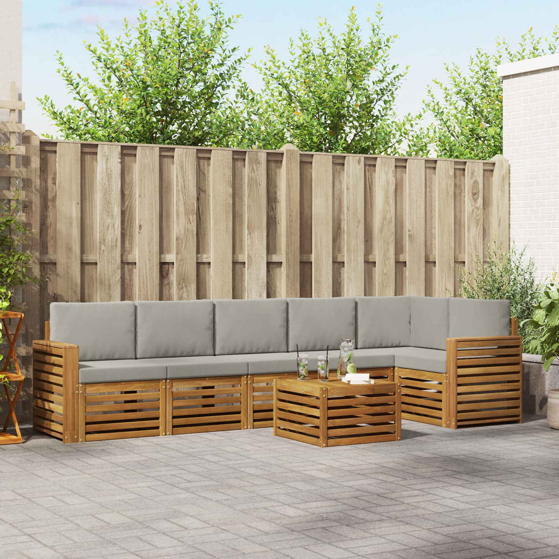 vidaXL Conjunto de sofás de exterior 7 uds. Gris Natural y Claro