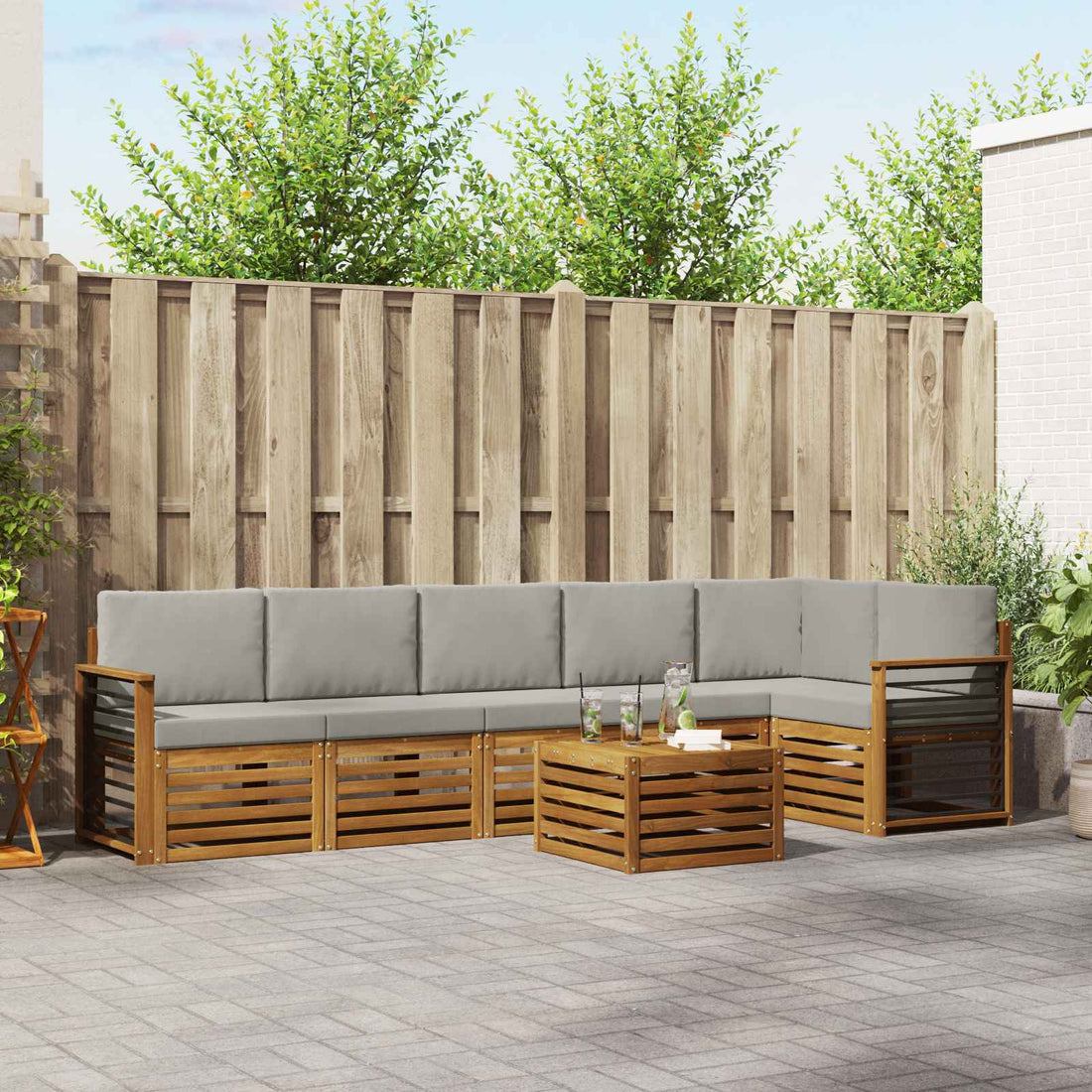 vidaXL Conjunto de sofás de exterior 7 uds. Gris Natural y Claro