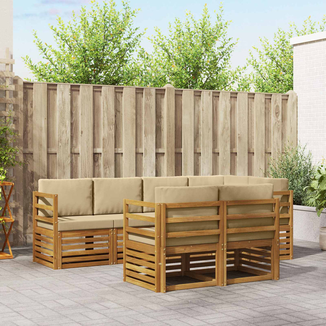vidaXL Conjunto de sofás de exterior 7 uds. Natural y Beige Poliéster