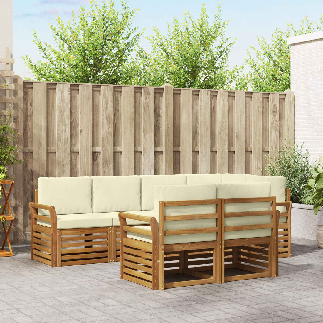 vidaXL Conjunto de sofás de exterior 7 uds. Natural y Crema Poliéster
