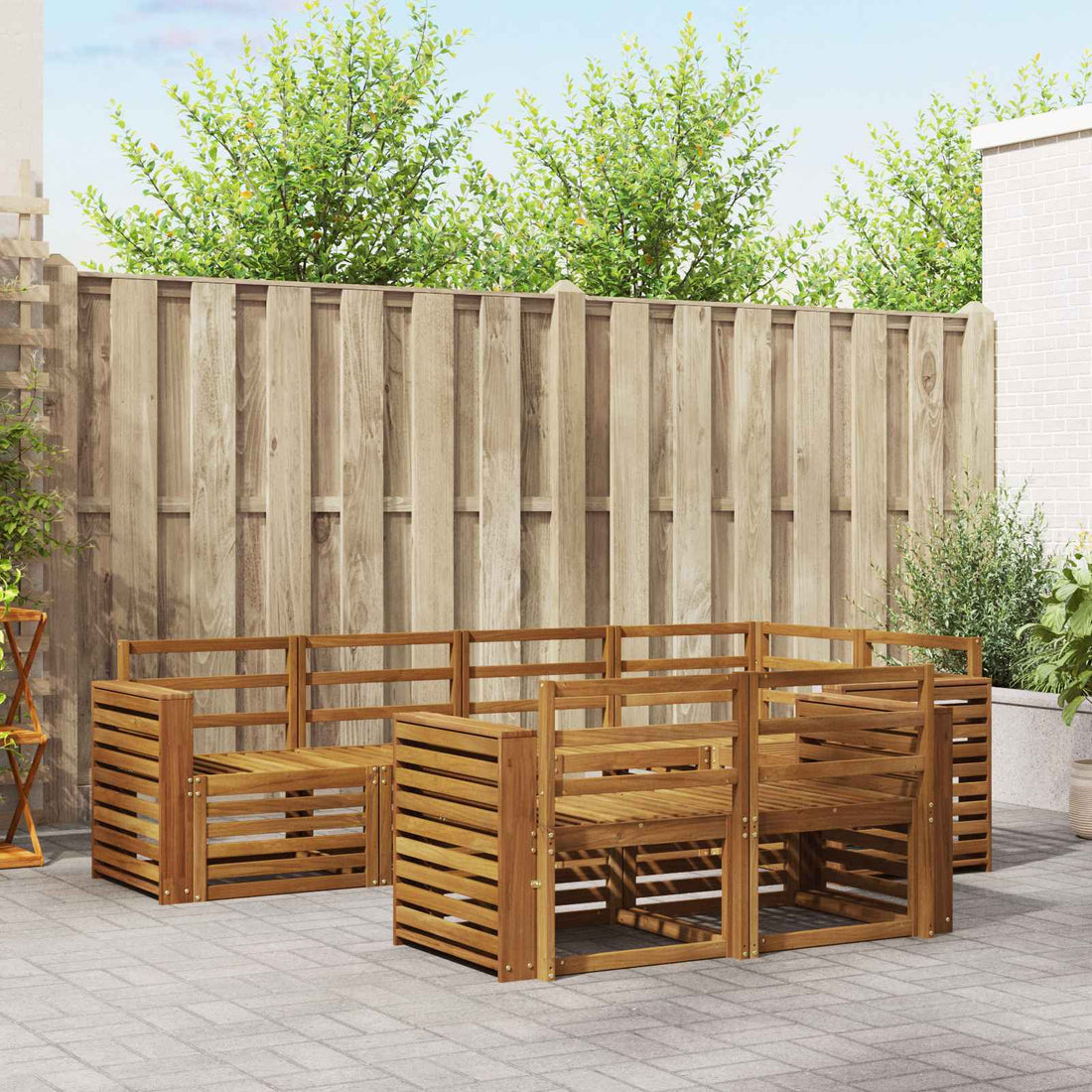 vidaXL Conjunto de sofás de exterior 7 uds. Natural Poliéster