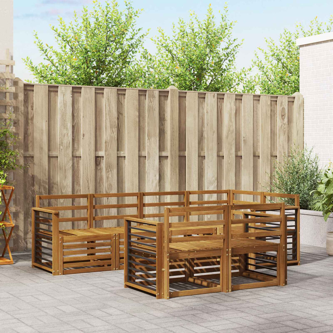 vidaXL Conjunto de sofás de exterior 7 uds. Natural Poliéster