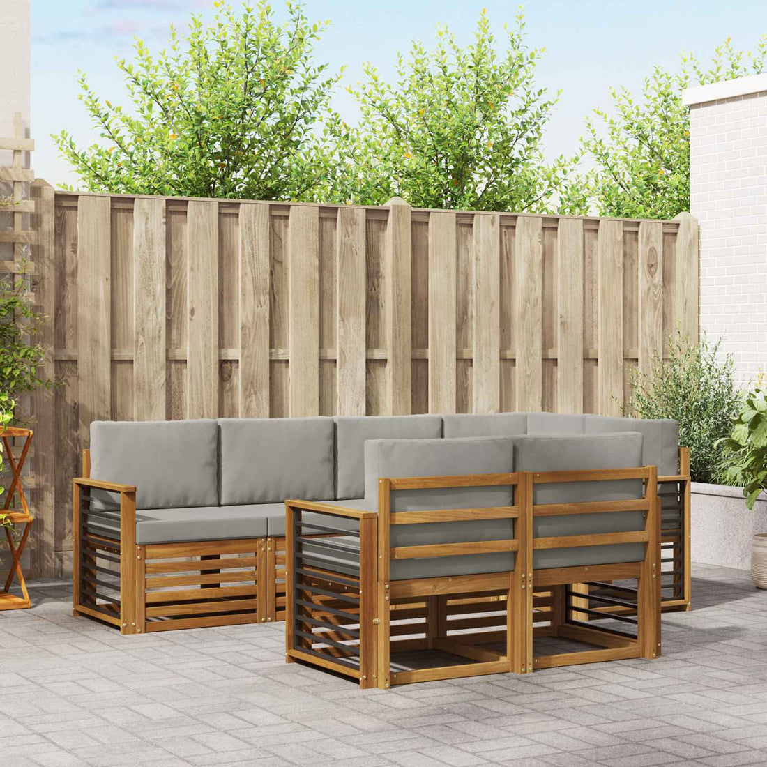 vidaXL Conjunto de sofás de exterior 7 uds. Gris Natural y Claro