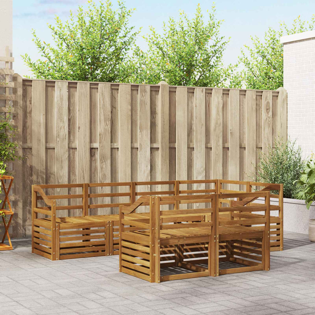 vidaXL Conjunto de sofás de exterior 7 uds. Natural Poliéster