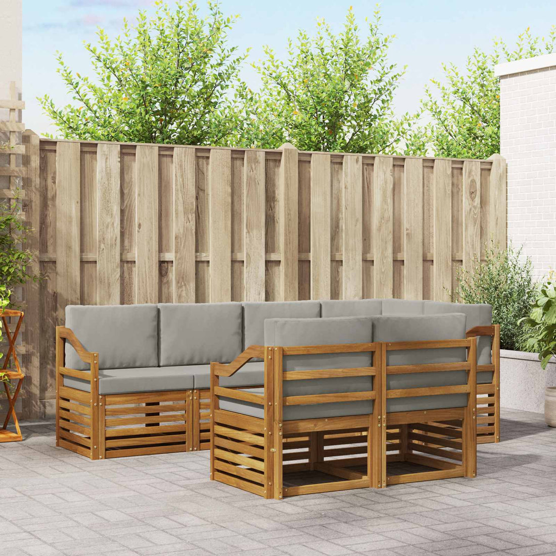 vidaXL Conjunto de sofás de exterior 7 uds. Gris Natural y Claro
