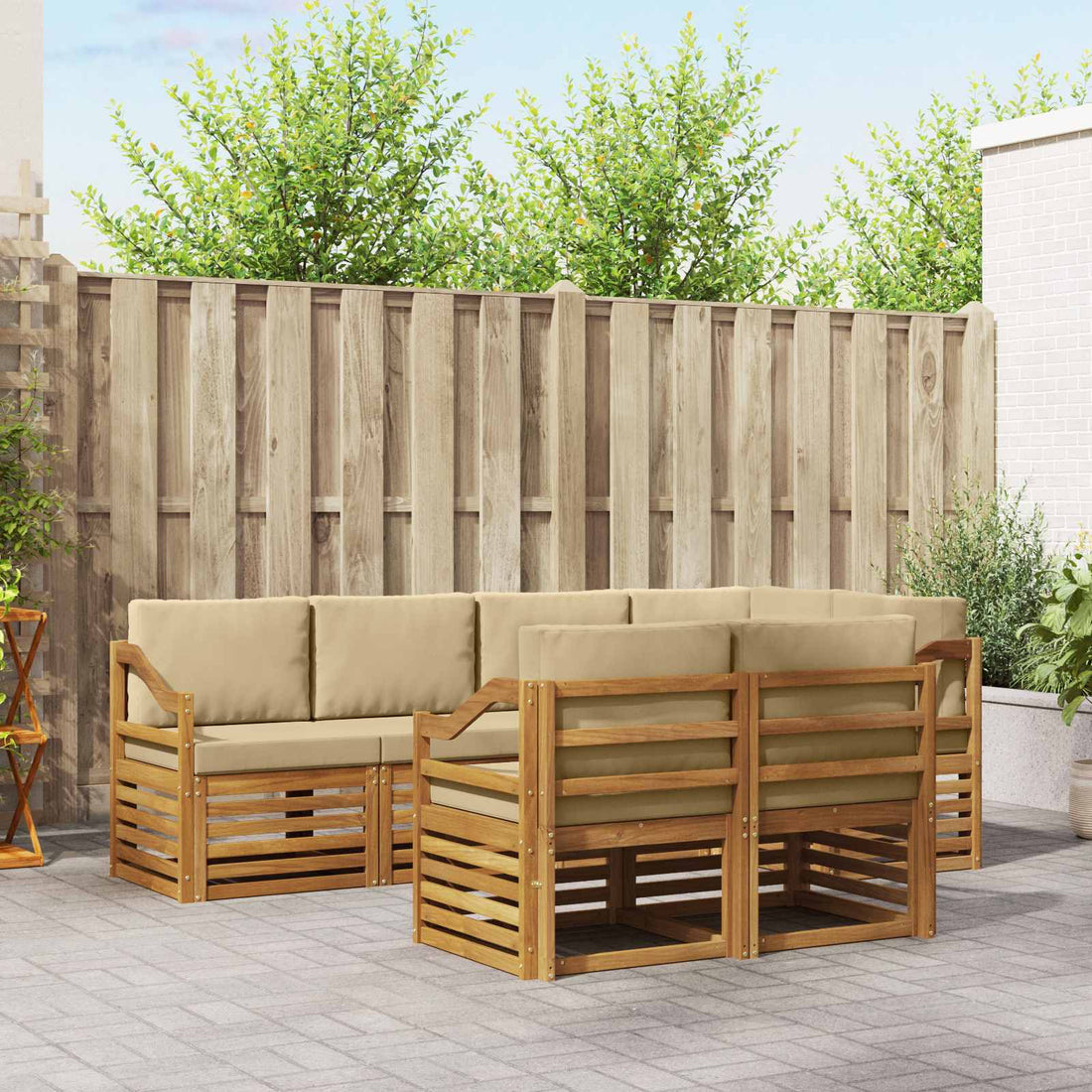 vidaXL Conjunto de sofás de exterior 7 uds. Natural y Beige Poliéster