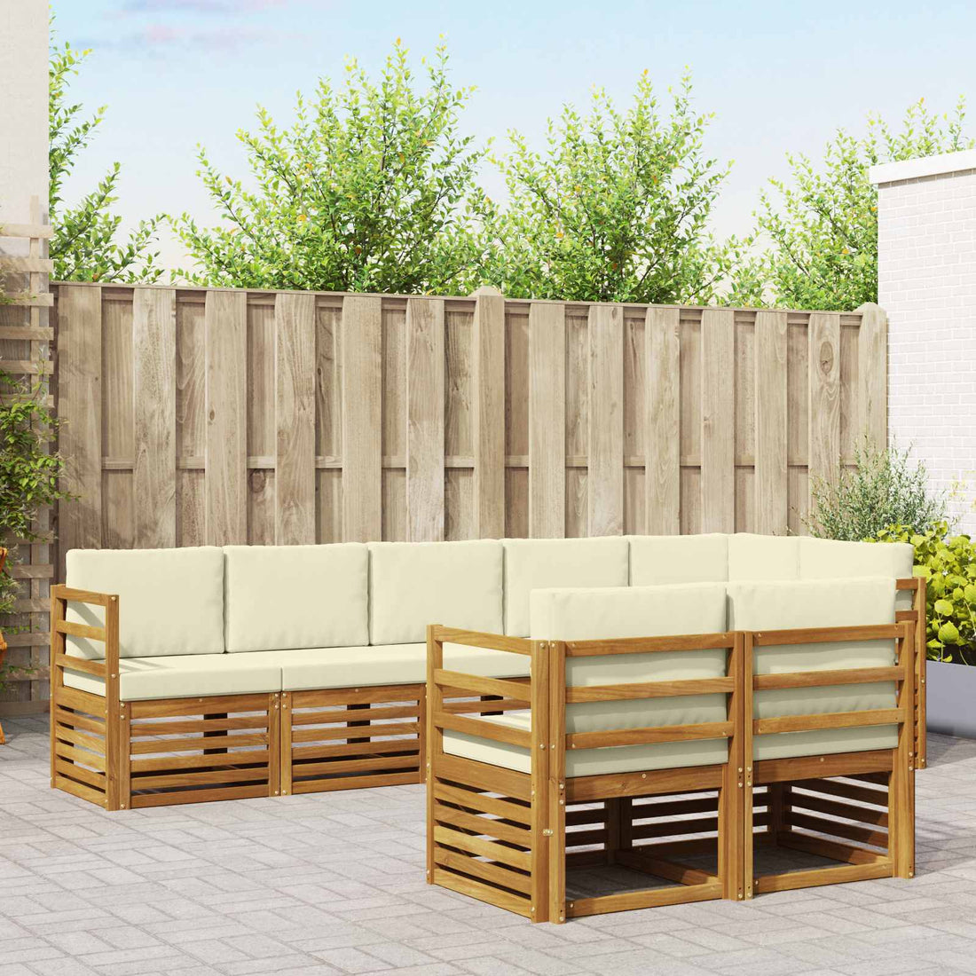 vidaXL Conjunto de sofás de exterior 8 uds. Natural y Crema Poliéster