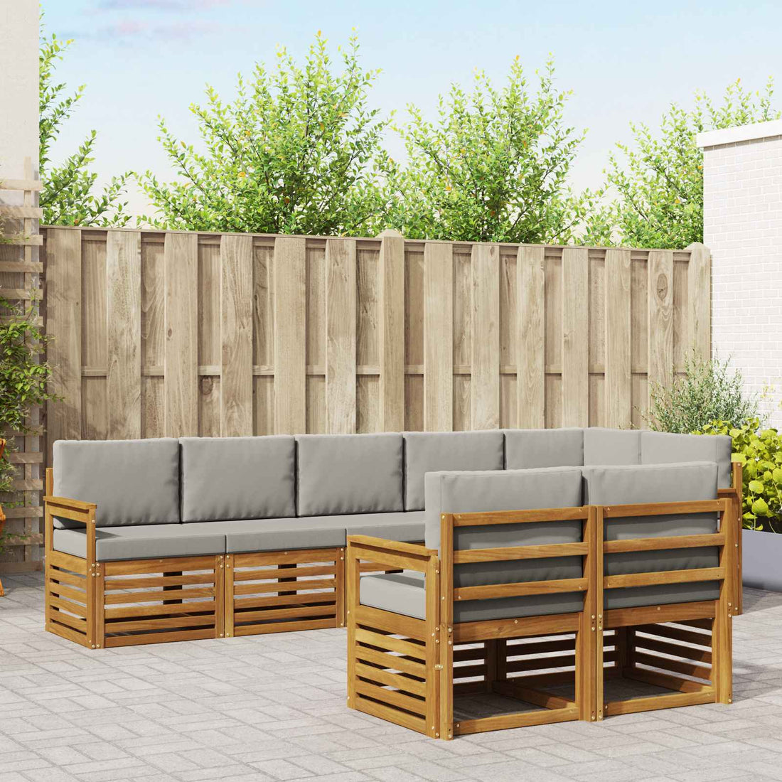 vidaXL Conjunto de sofás de exterior 8 uds. Gris Natural y Claro