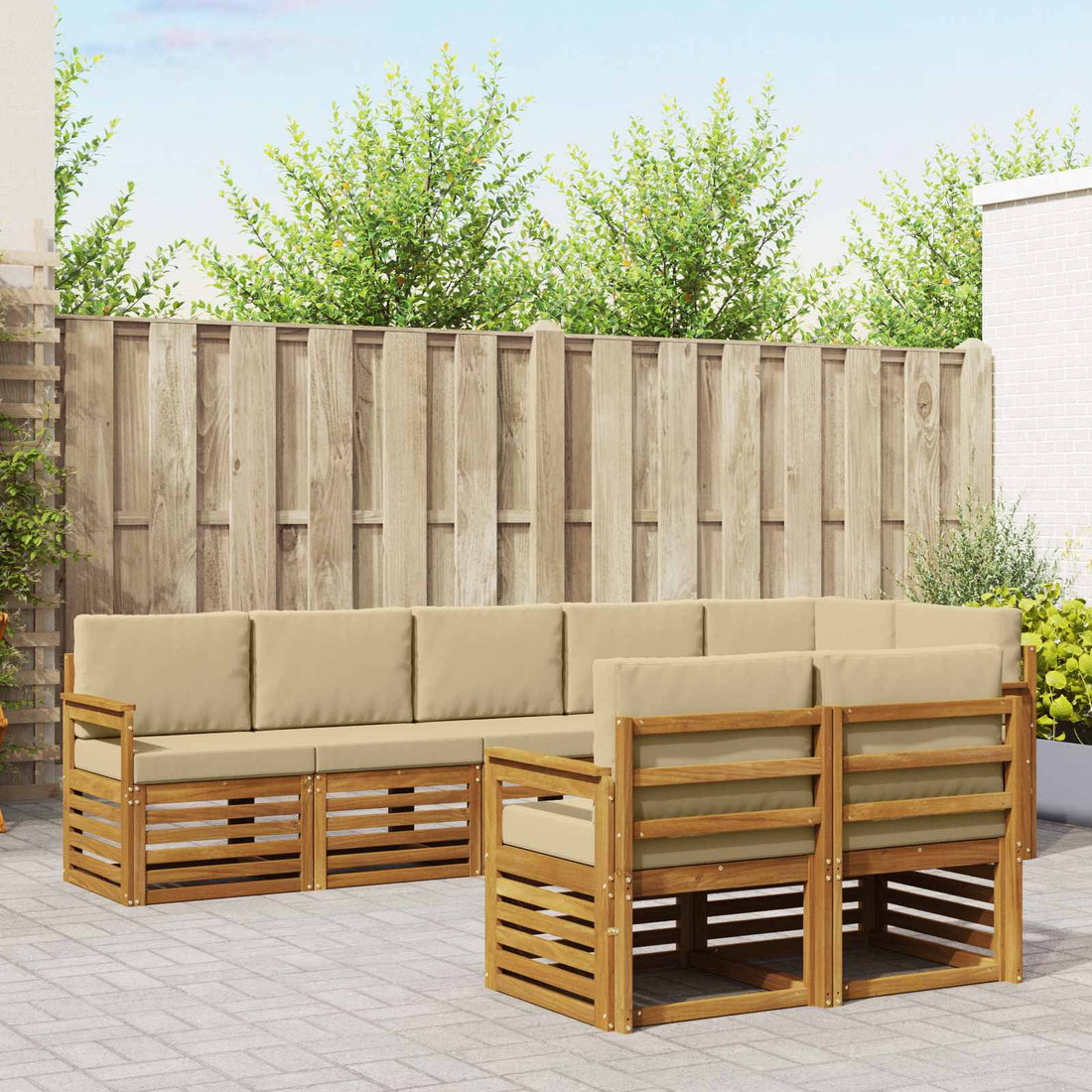 vidaXL Conjunto de sofás de exterior 8 uds. Natural y Beige Poliéster