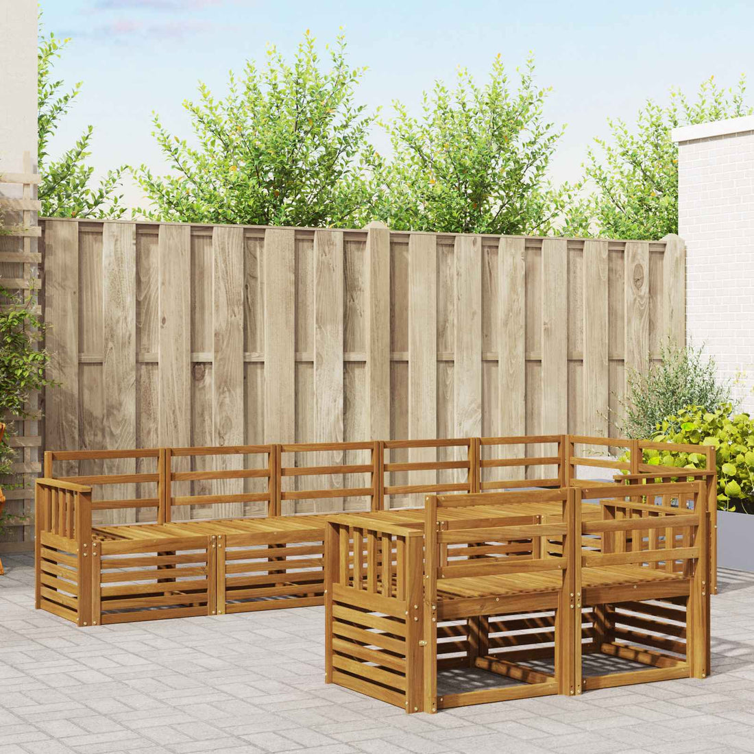 vidaXL Conjunto de sofás de exterior 8 uds. Natural Poliéster