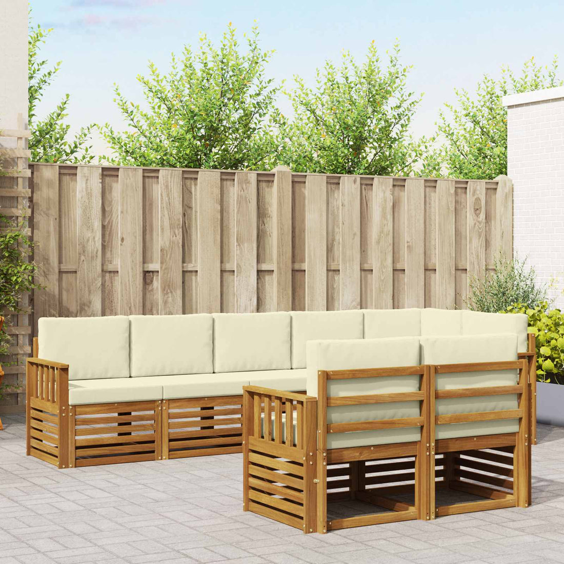 vidaXL Conjunto de sofás de exterior 8 uds. Natural y Crema Poliéster