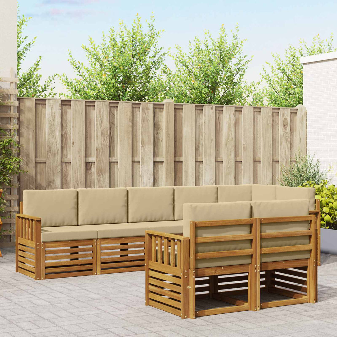 vidaXL Conjunto de sofás de exterior 8 uds. Natural y Beige Poliéster
