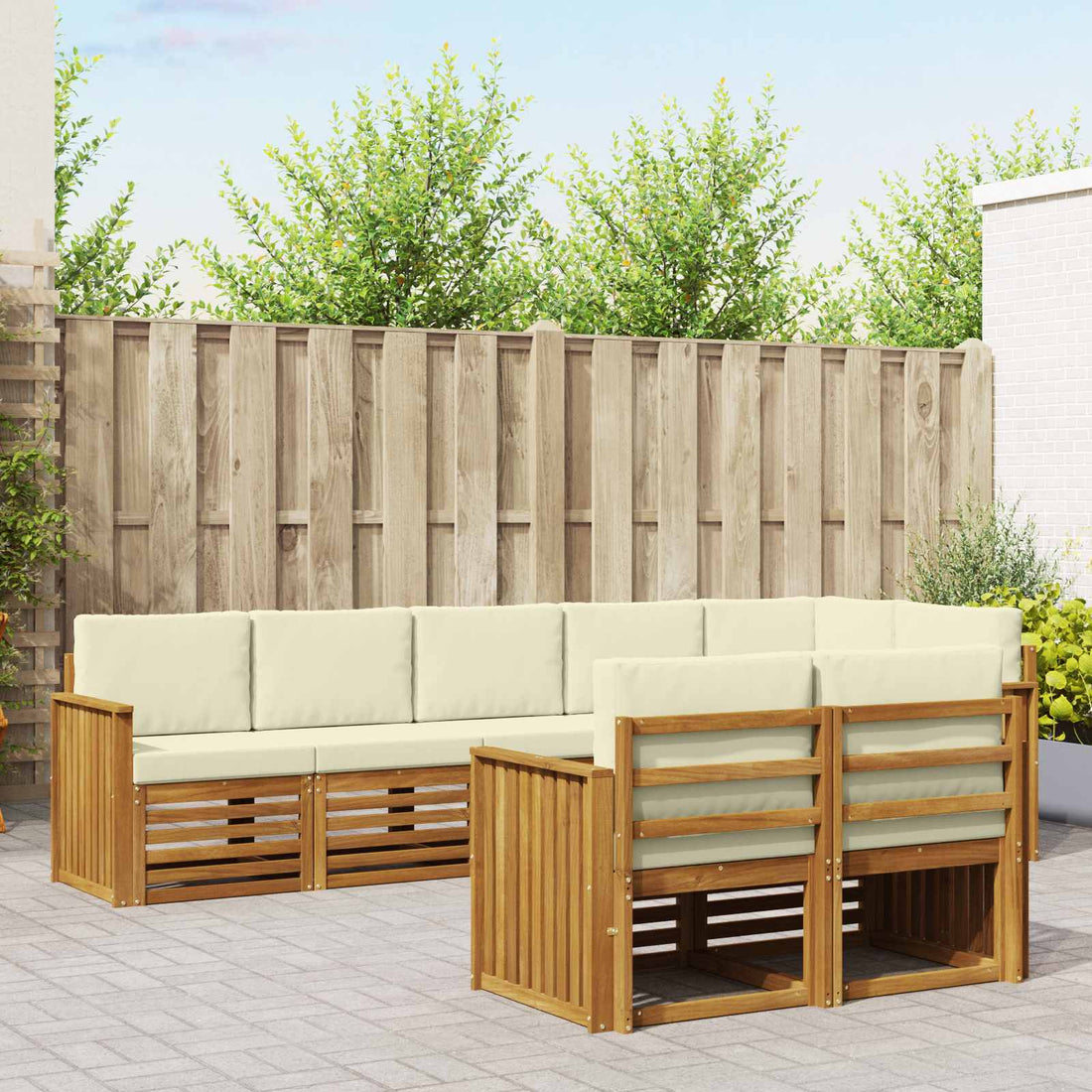 vidaXL Conjunto de sofás de exterior 8 uds. Natural y Crema Poliéster