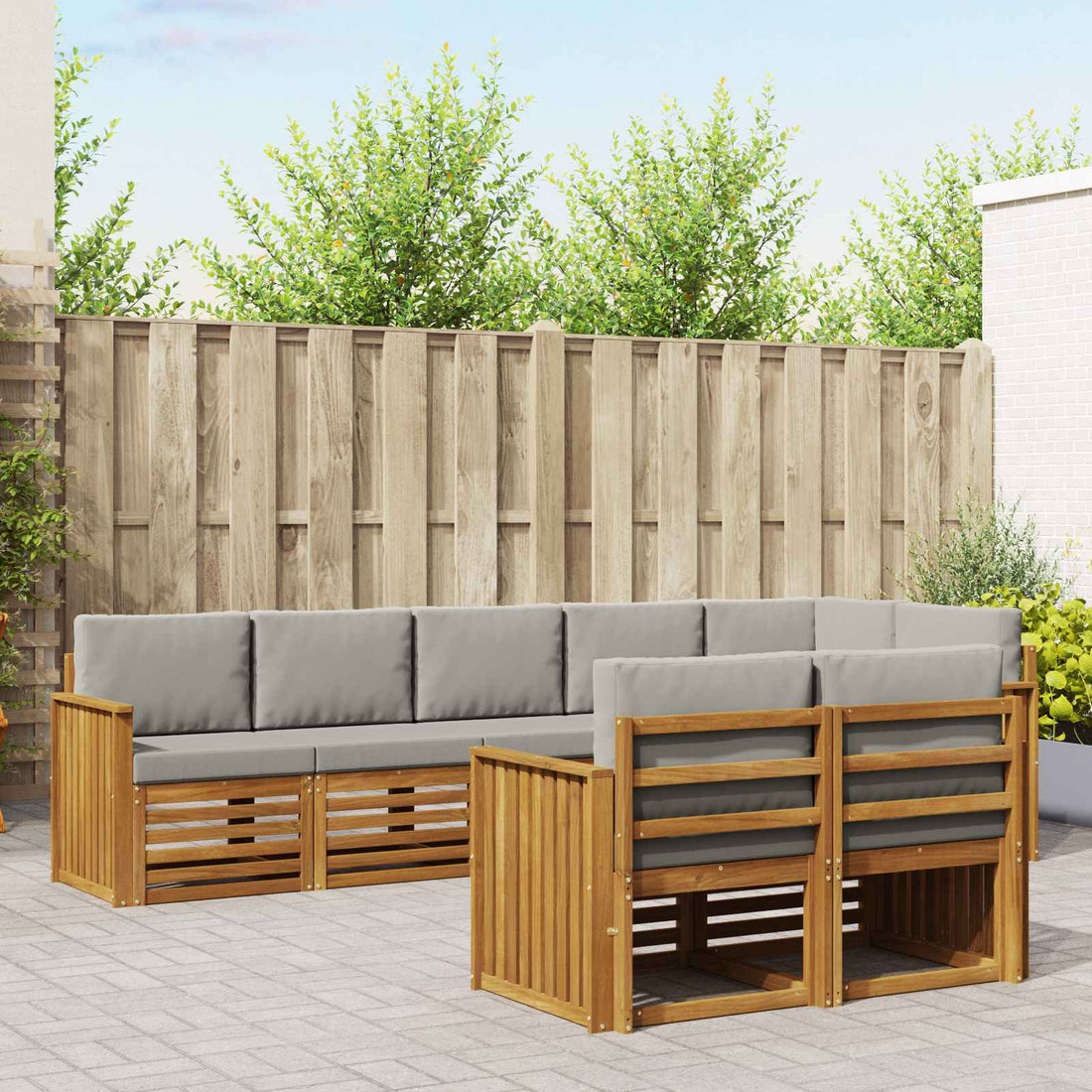 vidaXL Conjunto de sofás de exterior 8 uds. Gris Natural y Claro