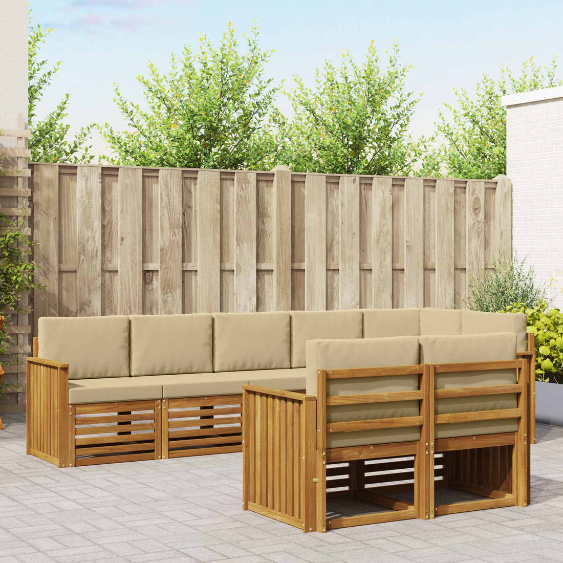 vidaXL Conjunto de sofás de exterior 8 uds. Natural y Beige Poliéster