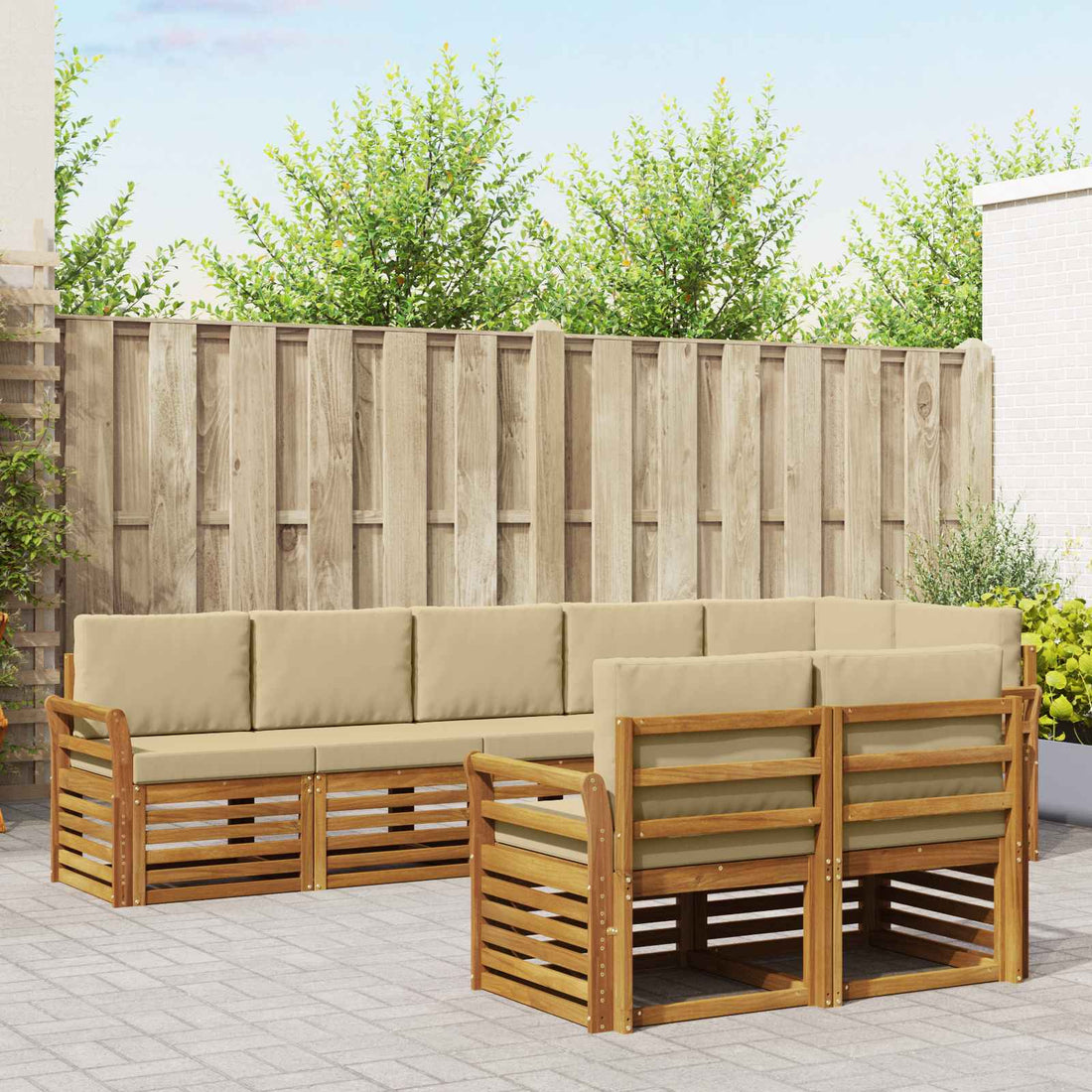 vidaXL Conjunto de sofás de exterior 8 uds. Natural y Beige Poliéster