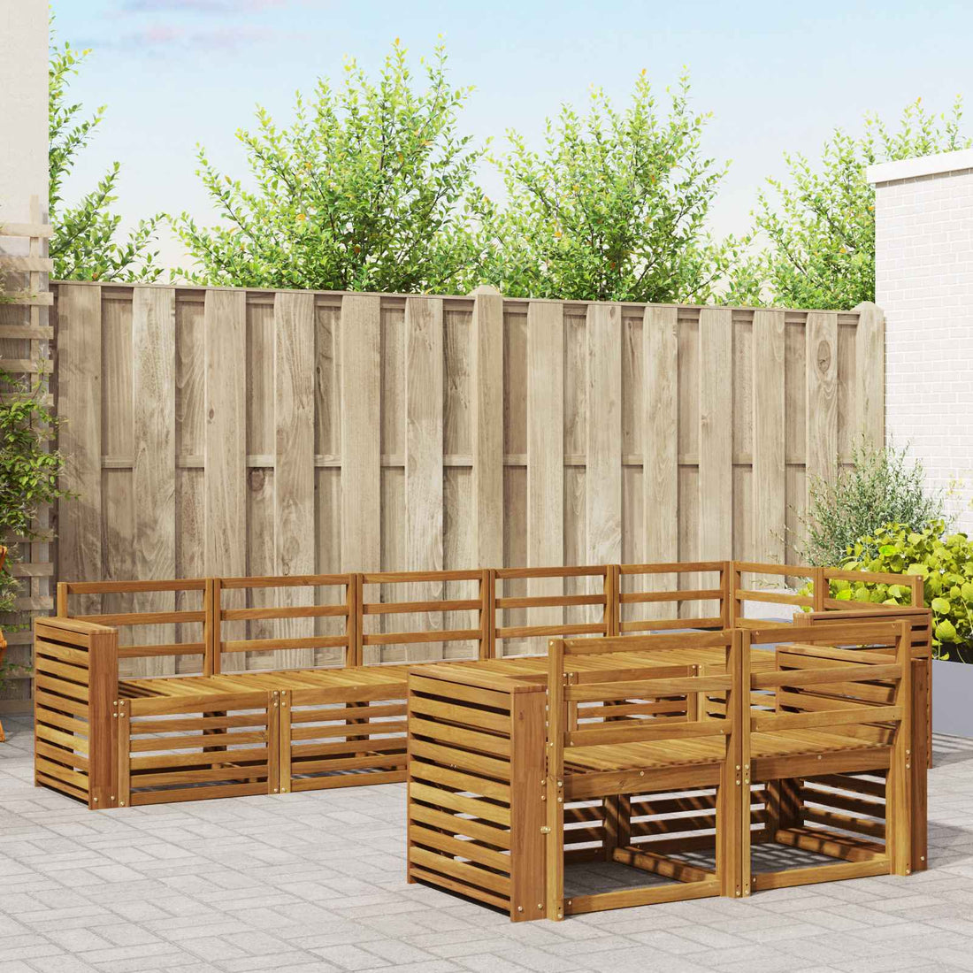 vidaXL Conjunto de sofás de exterior 8 uds. Natural Poliéster