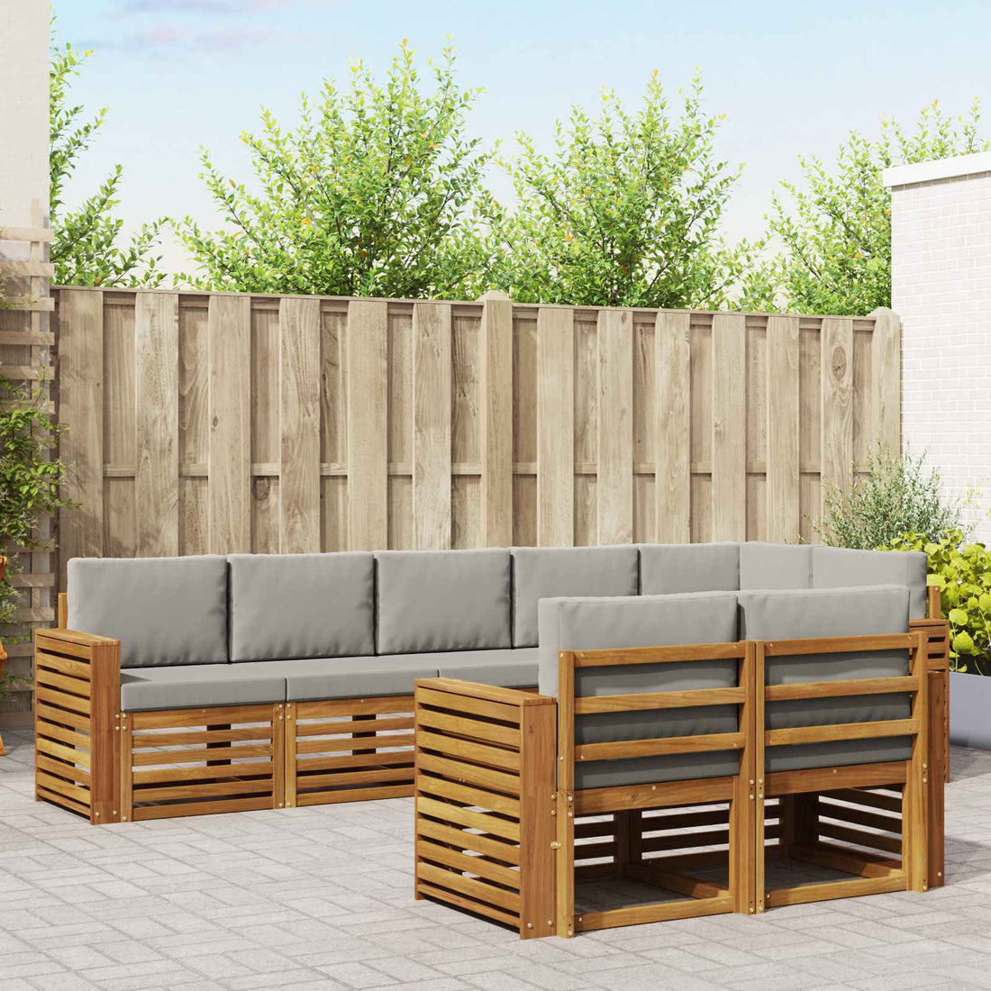 vidaXL Conjunto de sofás de exterior 8 uds. Gris Natural y Claro