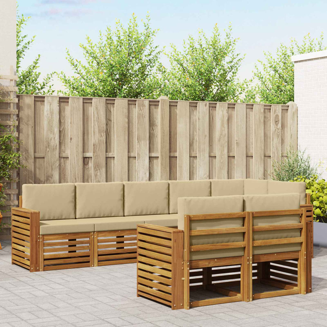 vidaXL Conjunto de sofás de exterior 8 uds. Natural y Beige Poliéster