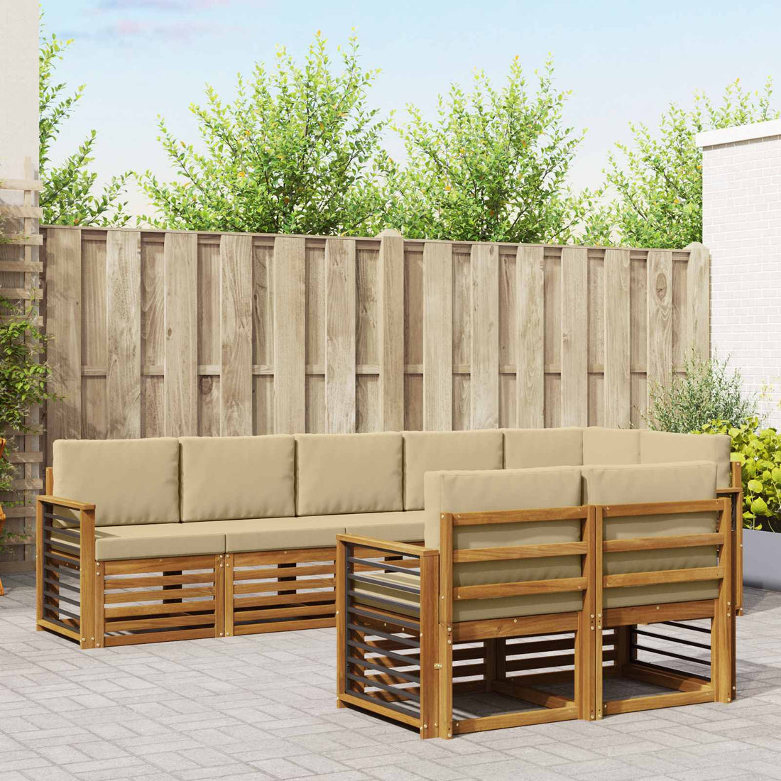 vidaXL Conjunto de sofás de exterior 8 uds. Natural y Beige Poliéster
