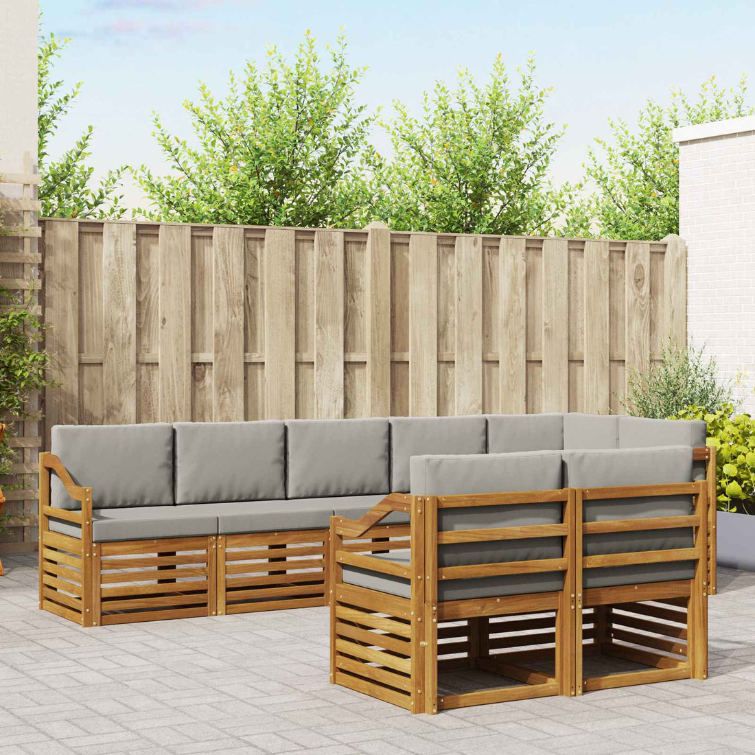 vidaXL Conjunto de sofás de exterior 8 uds. Gris Natural y Claro