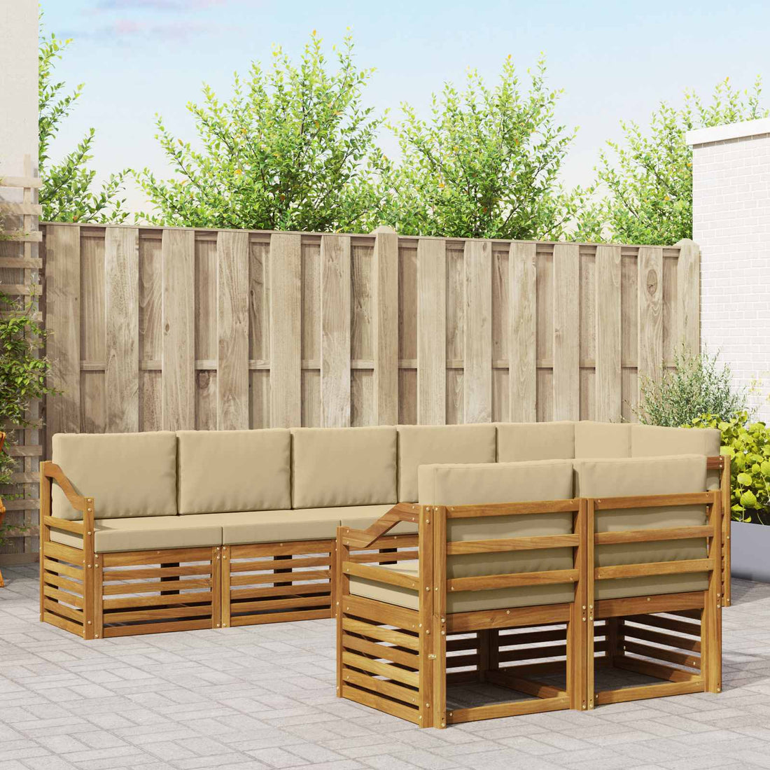 vidaXL Conjunto de sofás de exterior 8 uds. Natural y Beige Poliéster