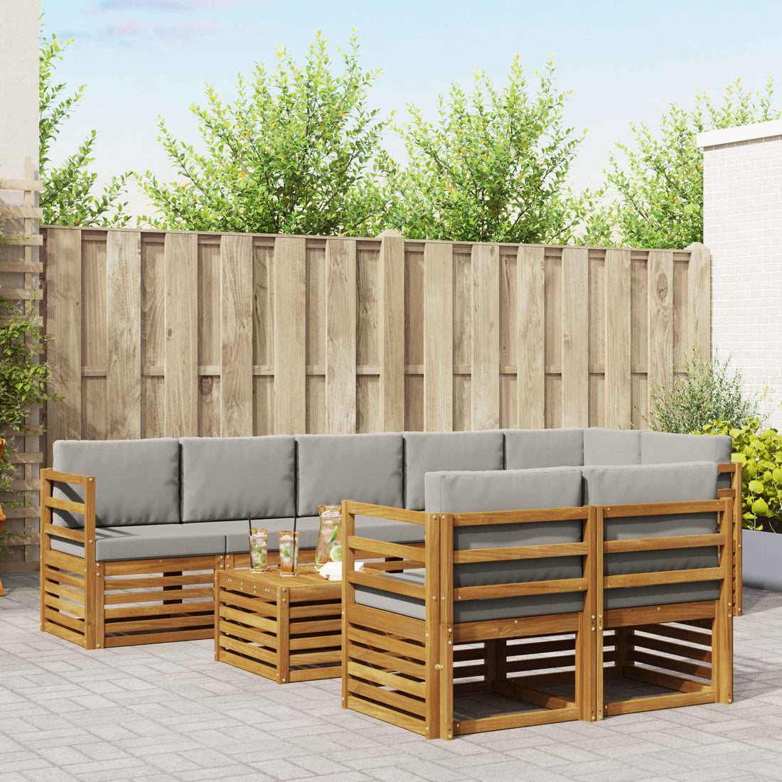 vidaXL Conjunto de sofás de exterior 9 uds. Gris Natural y Claro