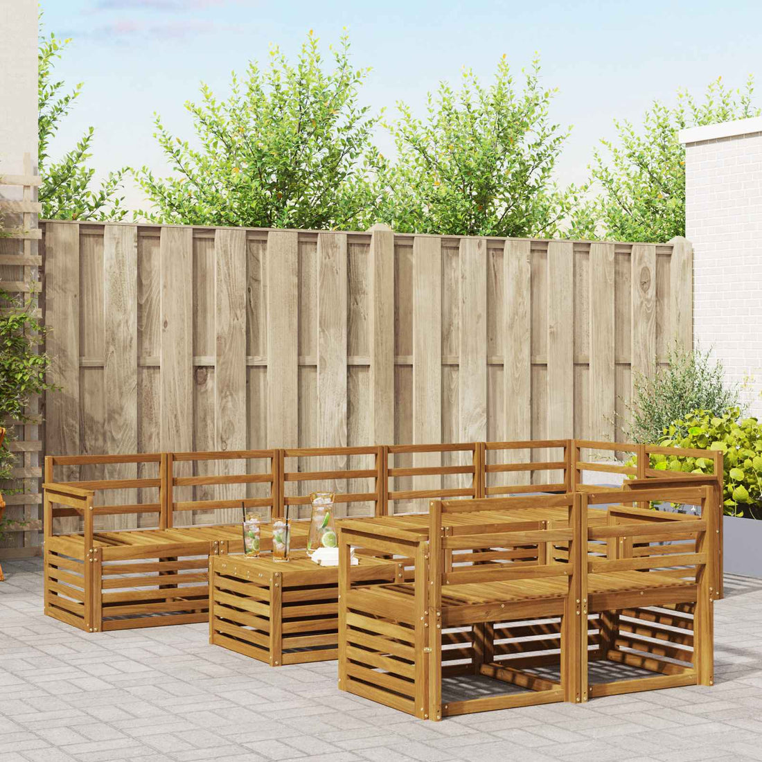 vidaXL Conjunto de sofás de exterior 9 uds. Natural Poliéster