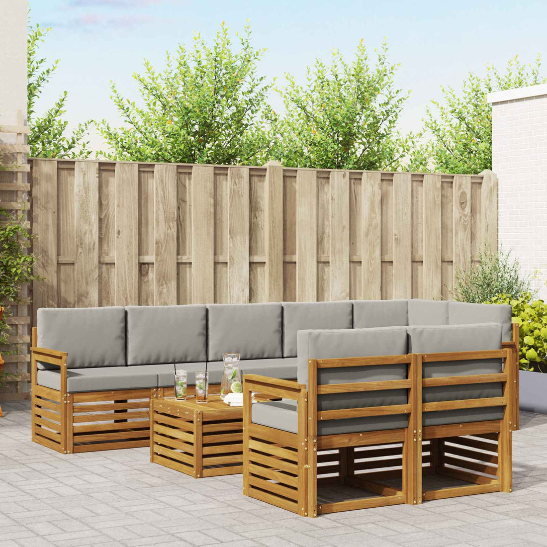vidaXL Conjunto de sofás de exterior 9 uds. Gris Natural y Claro