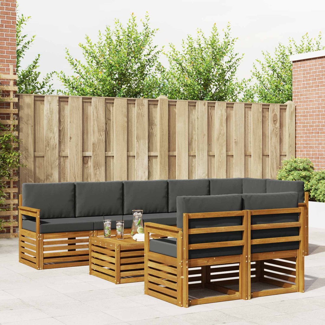 vidaXL Conjunto de sofás de exterior 9 uds. Natural y Antracita