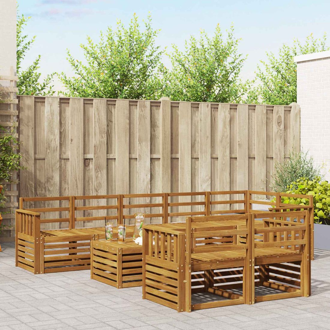 vidaXL Conjunto de sofás de exterior 9 uds. Natural Poliéster