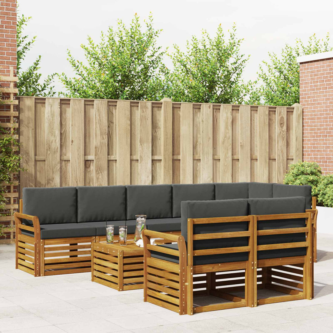 vidaXL Conjunto de sofás de exterior 9 uds. Natural y Antracita